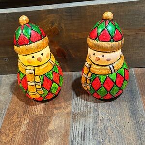 Festive Holiday ceramic lighted snowmen Figurines